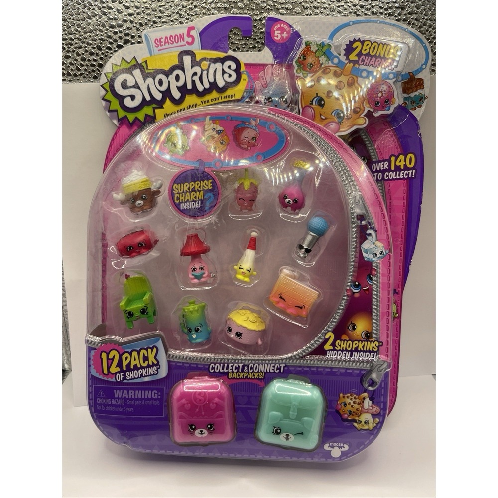 Shopkins Season 5 12 Pack Collectible Figures with Bonus Charms & Backpacks